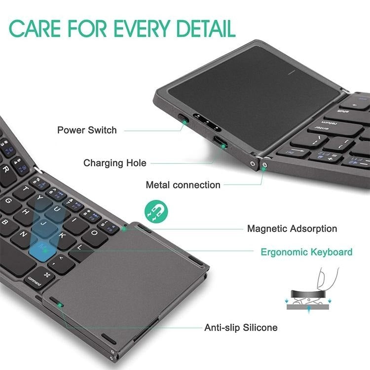 NÖRDIC Bluetooth 5.0 Folding Keyboard with Touchpad 64 Keys Multipairing IOS Android Windows US Layout