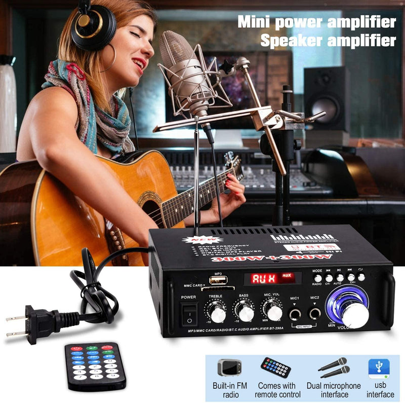 NÖRDIC Bluetooth 5.0 Stereo amplifier 2x40W AUX / USB / BT Audio amplifier with FM 2xMIC input
