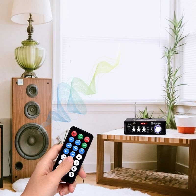 NÖRDIC Bluetooth 5.0 Stereo amplifier 2x40W AUX / USB / BT Audio amplifier with FM 2xMIC input