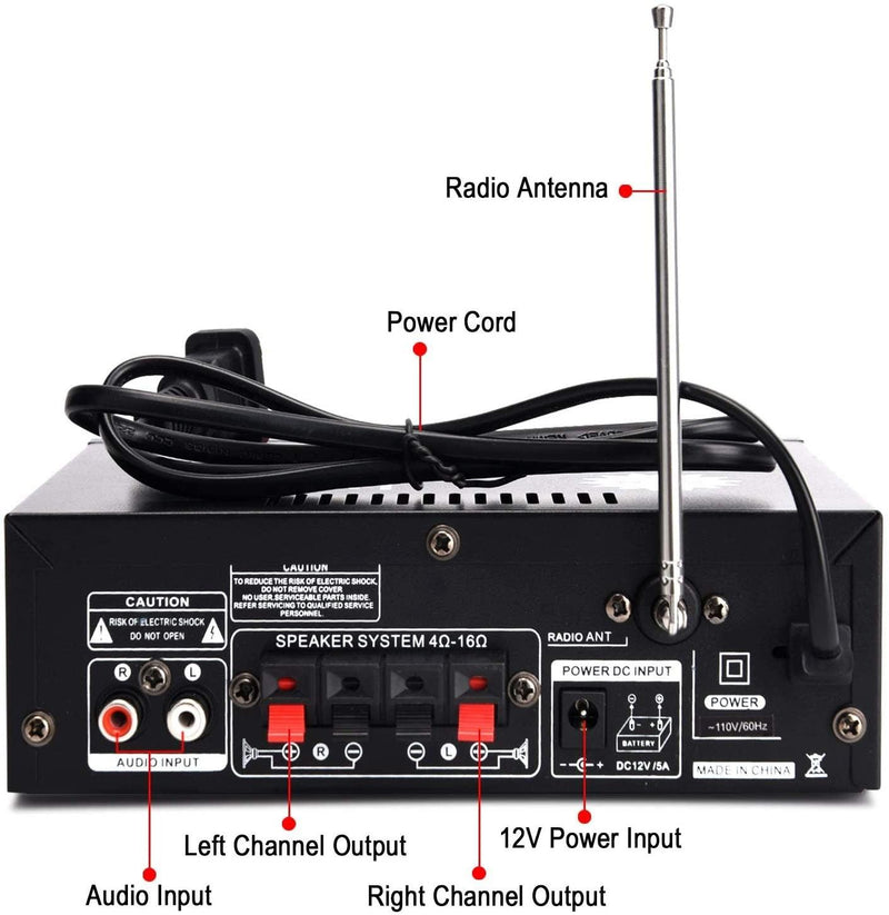 NÖRDIC Bluetooth 5.0 Stereo amplifier 2x40W AUX / USB / BT Audio amplifier with FM 2xMIC input