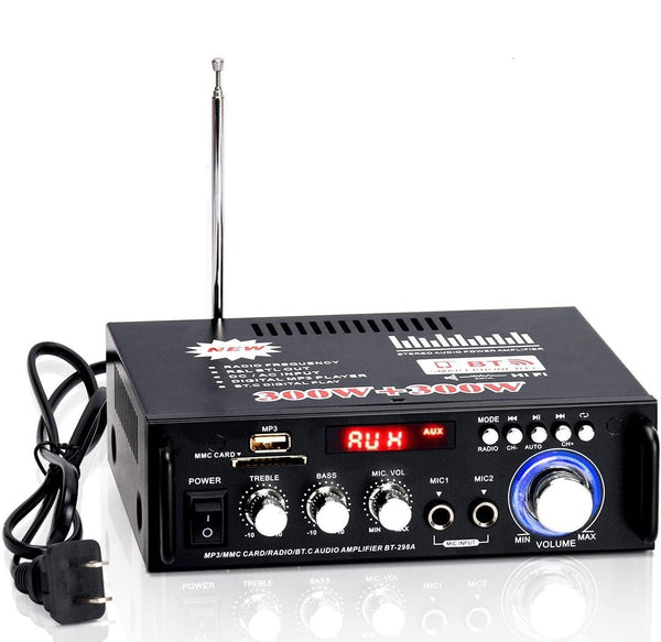 NÖRDIC Bluetooth 5.0 Stereo amplifier 2x40W AUX/USB/BT Audio amplifier with FM receiver, 2xMIC input