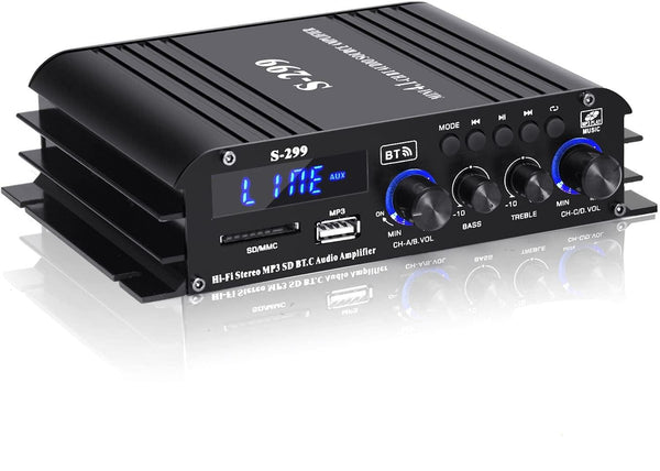 NÖRDIC Bluetooth 5.0 stereo 2.1 amplifier 4X40W + 50W RMS amplifier 2 speakers and subwoofer with USB and SD media player input
