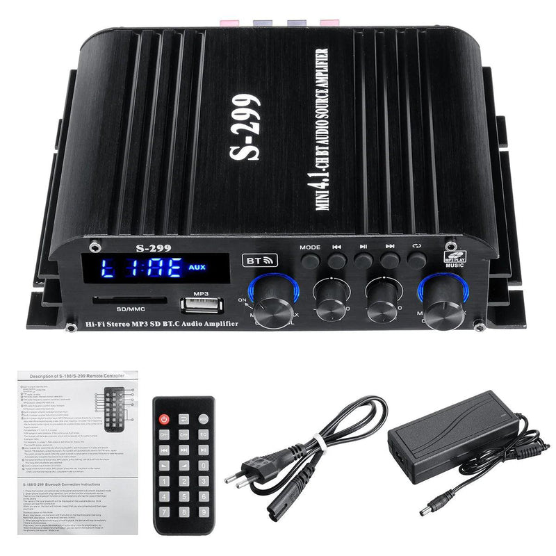 NÖRDIC Bluetooth 5.0 stereo 2.1 amplifier 4X40W + 50W RMS amplifier 2 speakers and subwoofer with USB and SD media player input