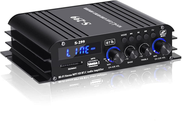 NÖRDIC Bluetooth 5.0 stereo 2.1 amplifier 4X40W+50W RMS amplifier 2 speakers and subwoofer with USB and SD media player input