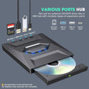 NÖRDIC Portable CD Burner and Player and USB Hub with SD Card Reader 2xUSB-A 1xUSB-C