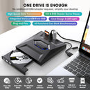NÖRDIC Portable CD Burner and Player and USB Hub with SD Card Reader 2xUSB-A 1xUSB-C