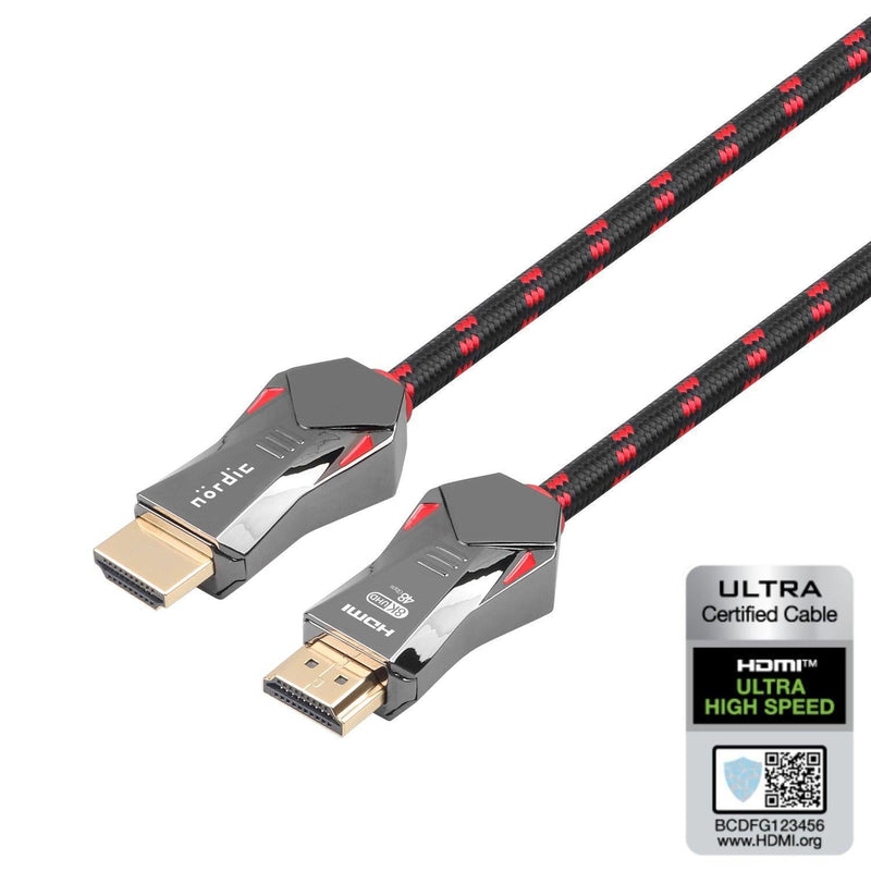 NÖRDIC CERTIFIED CABLES 1m Ultra High Speed ​​HDMI 2.1 8K 60Hz 4K 120Hz 48Gbps Dynamic HDR eARC VRR Nylon Braided Cable Gold Plated Connectors