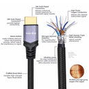 NÖRDIC CERTIFIED CABLES 50cm Ultra High Speed HDMI2.1 8K60Hz 4K120Hz 48Gbps Dynamic HDR eARC Game Mode VRR Dolby ATMOS nylonflätad kabel guldpläterad