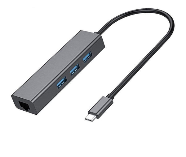NÖRDIC C USB to Ethernet 100 Mbps Network Adapter with 3xUSB 3.1 hub, Aluminum Space Gray