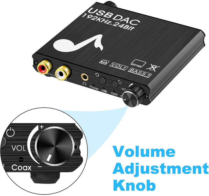 NÖRDIC DAC Digital to Analog Converter with USB with BASS and volume control Digital SPDIF Coaxial and USB to Analog L / R and 3.5mm stereo