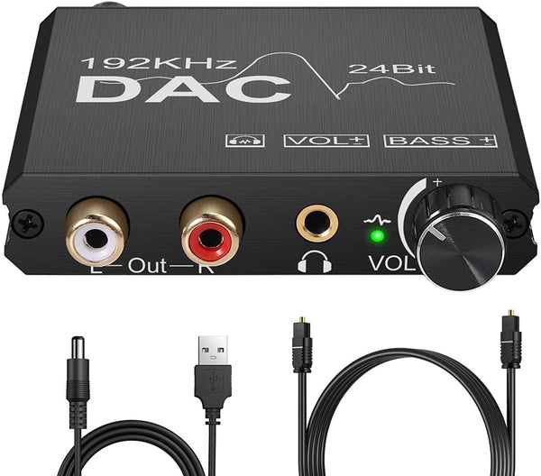 NÖRDIC DAC digital to analog converter 192KHz Digital Toslink and Coaxial to Analog L/R and 3.5mm stereo with bass and volume control
