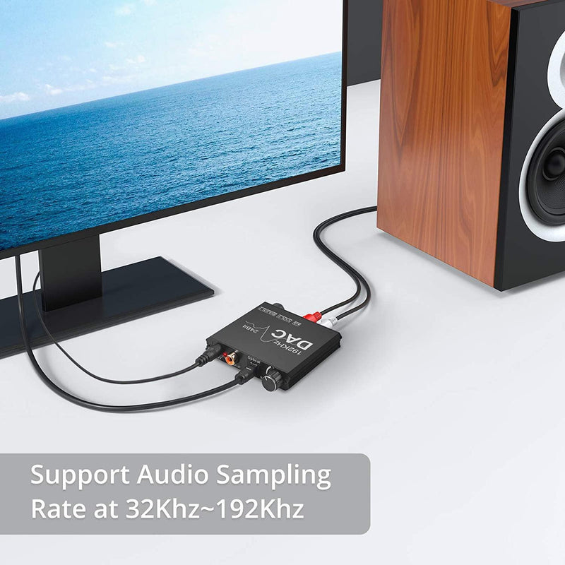 NÖRDIC DAC digital to analog converter 192KHz Digital Toslink and Coaxial to Analog L/R and 3.5mm stereo with bass and volume control