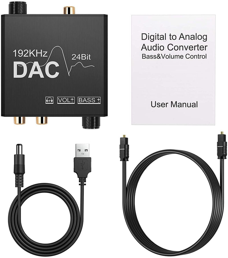 NÖRDIC DAC digital to analog converter 192KHz Digital Toslink and Coaxial to Analog L/R and 3.5mm stereo with bass and volume control