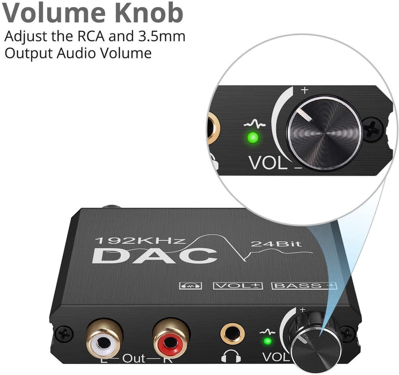 NÖRDIC DAC digital to analog converter 192KHz Digital Toslink and Coaxial to Analog L/R and 3.5mm stereo with bass and volume control