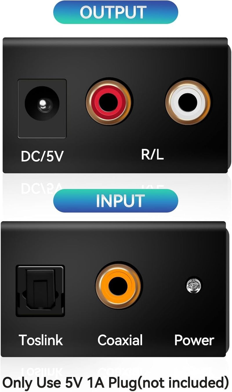 NÖRDIC Digital to Analog Audio Converter Mini DAC, Toslink and Coaxial to RCA L/R audio, Metal D/A converter