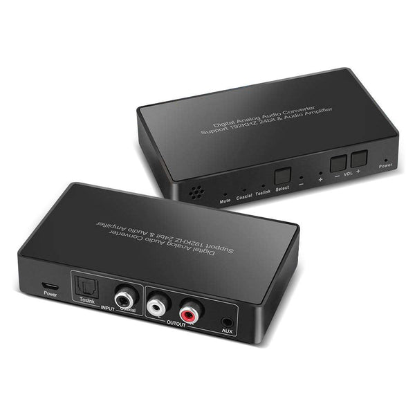 NÖRDIC Digital to Analog Audio Converter Mini DAC, Toslink and Coaxial to RCA L/R audio and 3.5mm AUX output with remote control D/A converter