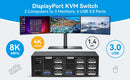 NÖRDIC Displayport 1.4 KVM Switch 2 Computer 3 Monitors 8K60Hz 4K144Hz Triple Monitor 4 USB 3.0 for 2 PC Share 3 Monitors