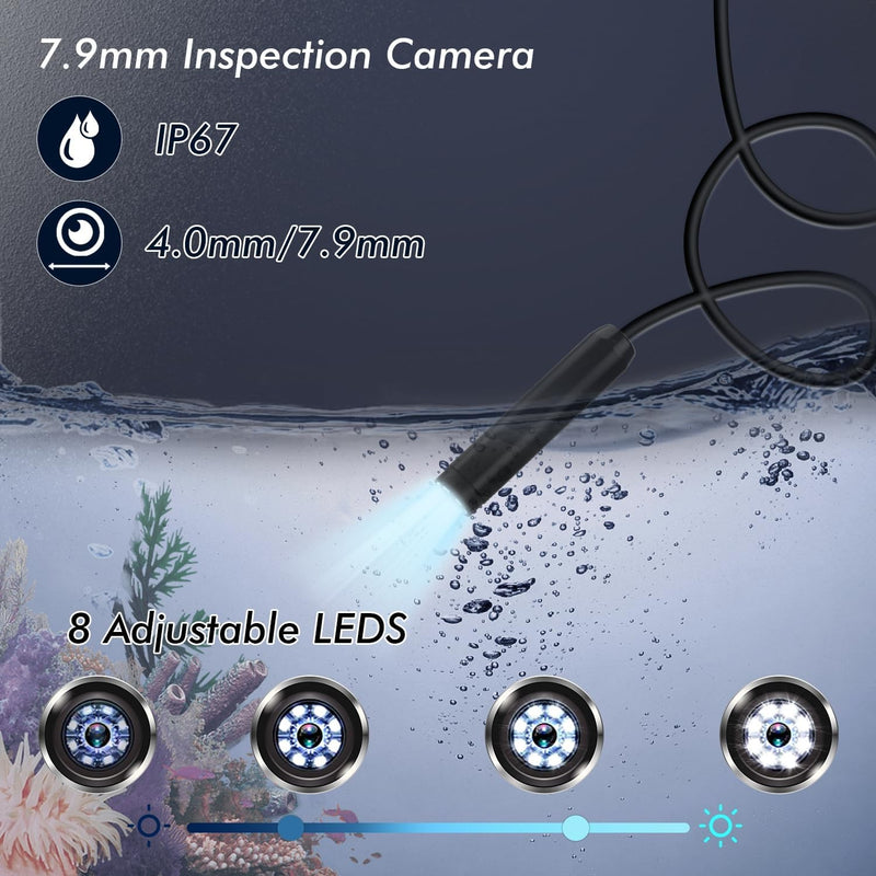 NÖRDIC Endoscope Camera for Mobile Phone with Light, 1080P HD, 8 LED Lights, Waterproof IP67, No WiFi Required, Android and iOS