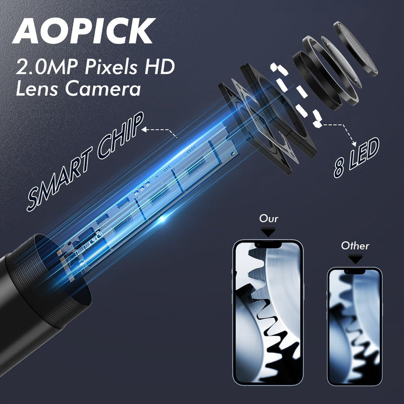 NÖRDIC Endoscope Camera for Mobile Phone with Light, 1080P HD, 8 LED Lights, Waterproof IP67, No WiFi Required, Android and iOS
