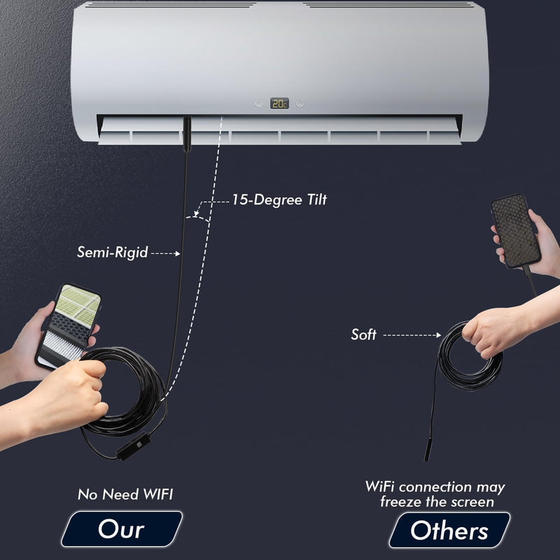 NÖRDIC Endoscope Camera for Mobile Phone with Light, 1080P HD, 8 LED Lights, Waterproof IP67, No WiFi Required, Android and iOS