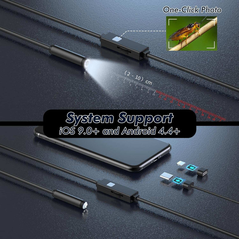 NÖRDIC Endoscope Camera for Mobile Phone with Light, 1080P HD, 8 LED Lights, Waterproof IP67, No WiFi Required, Android and iOS