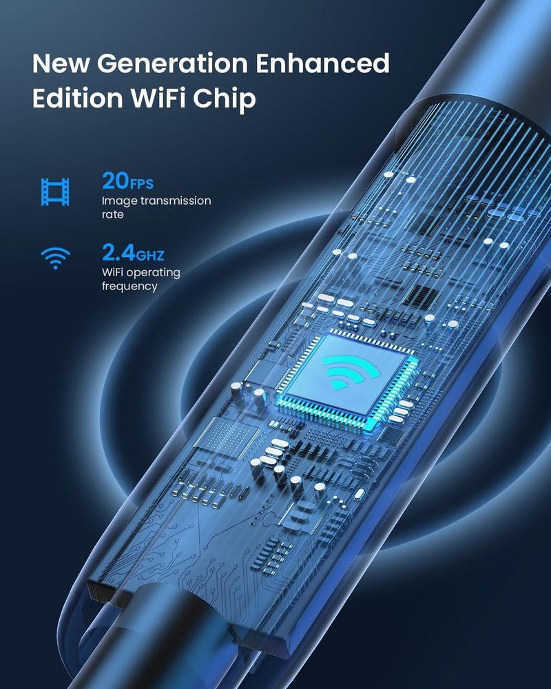 NÖRDIC Endoscope Camera for mobile phone with light, 1080P HD, 8 LED lights, waterproof IP67, no WiFi required, Android and iOS