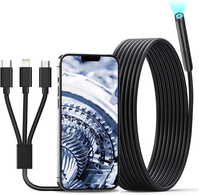 NÖRDIC Endoscope Camera for mobile phone with light, 1080P HD, 8 LED lights, waterproof IP67, no WiFi required, Android and iOS