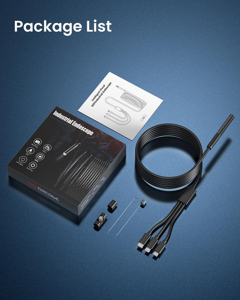 NÖRDIC Endoscope Camera for mobile phone with light, 1080P HD, 8 LED lights, waterproof IP67, no WiFi required, Android and iOS