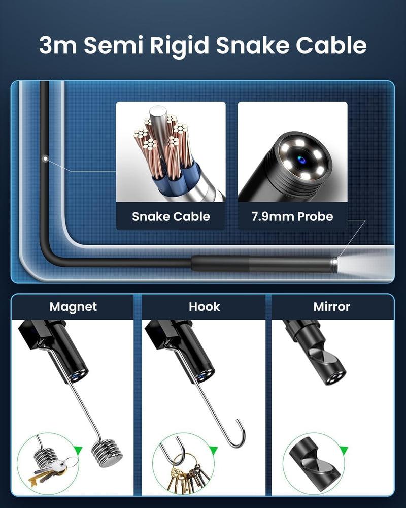 NÖRDIC Endoscope Camera for mobile phone with light, 1080P HD, 8 LED lights, waterproof IP67, no WiFi required, Android and iOS