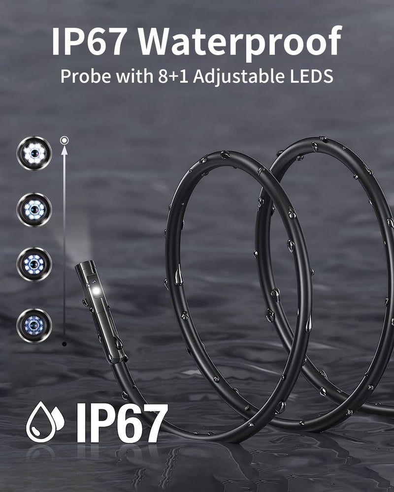 NÖRDIC Endoscope Camera with dual lenses for mobile phone with light, 1080P HD, 8 LED lights, waterproof IP67, no WiFi required, Android and iOS
