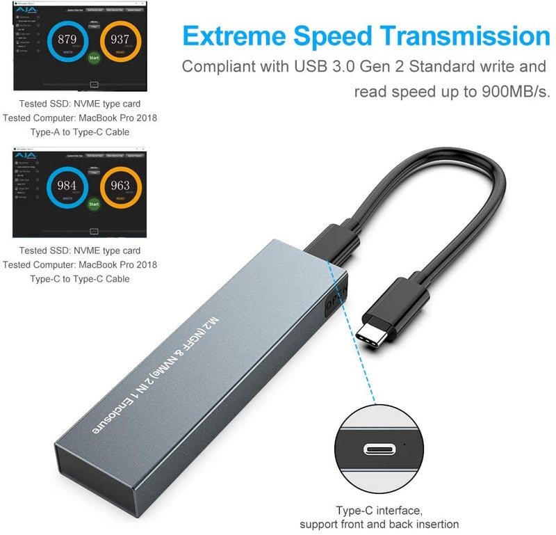 NÖRDIC External storage cabinet M.2 NVMe and SATA SSD for USB-A and USB-C M-Key B-Key and B+M Key UASP 2280 2260 2242 2230