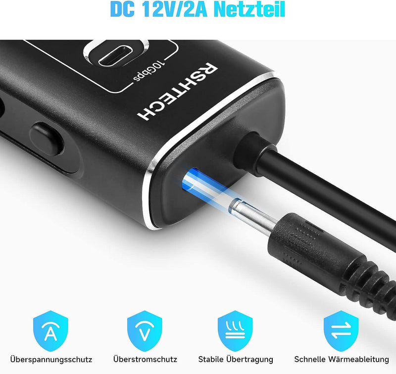 NÖRDIC GEN 3.2 USB-C och USB-A powered Hubb 7ports 3x10Gbps 4x5Gbps 1m kabel individuell switch