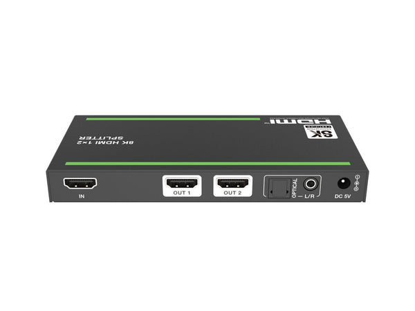 NÖRDIC 8K HDMI 2.1 Splitter 1 to 2 &amp; Extractor Optical SPDIF &amp; Stereo HDR EDID Dolby Atmos, True HD, Digital Plus, DTS-HD Master