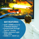 NÖRDIC 8K HDMI 2.1 Splitter 1 to 2 &amp; Extractor Optical SPDIF &amp; Stereo HDR EDID Dolby Atmos, True HD, Digital Plus, DTS-HD Master