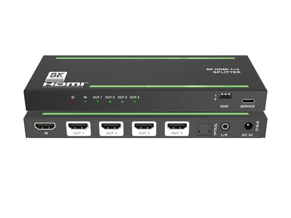 NÖRDIC 8K HDMI 2.1 Splitter 1 to 4 &amp; Extractor Optical SPDIF &amp; Stereo HDR EDID Dolby Atmos, True HD, Digital Plus, DTS-HD Master