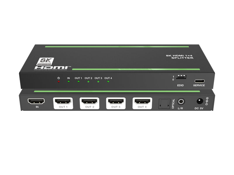 NÖRDIC 8K HDMI 2.1 Splitter 1 to 4 &amp; Extractor Optical SPDIF &amp; Stereo HDR EDID Dolby Atmos, True HD, Digital Plus, DTS-HD Master