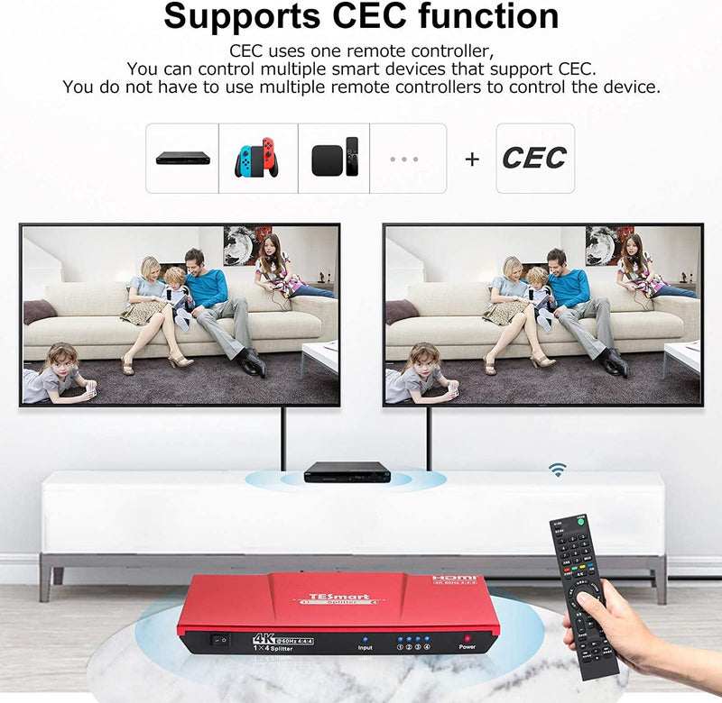NÖRDIC HDMI 2.0 4K 60Hz 4: 4: 4 splitter 1-4 EDID 18Gbps CEC HDR, Dolby and DTS, LPCM7.1 Metal
