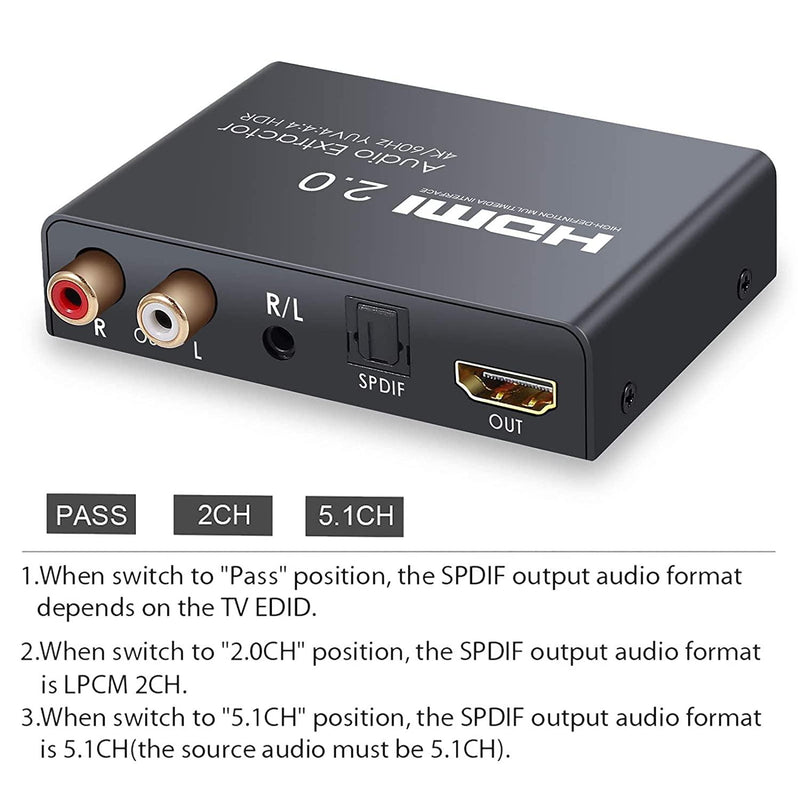 NÖRDIC HDMI 2.0 ARC 4K 60Hz HDR Extractor YUV4: 4: 4 HDMI input to HDMI, SPDIF, R / L and AUX output ARC Converter