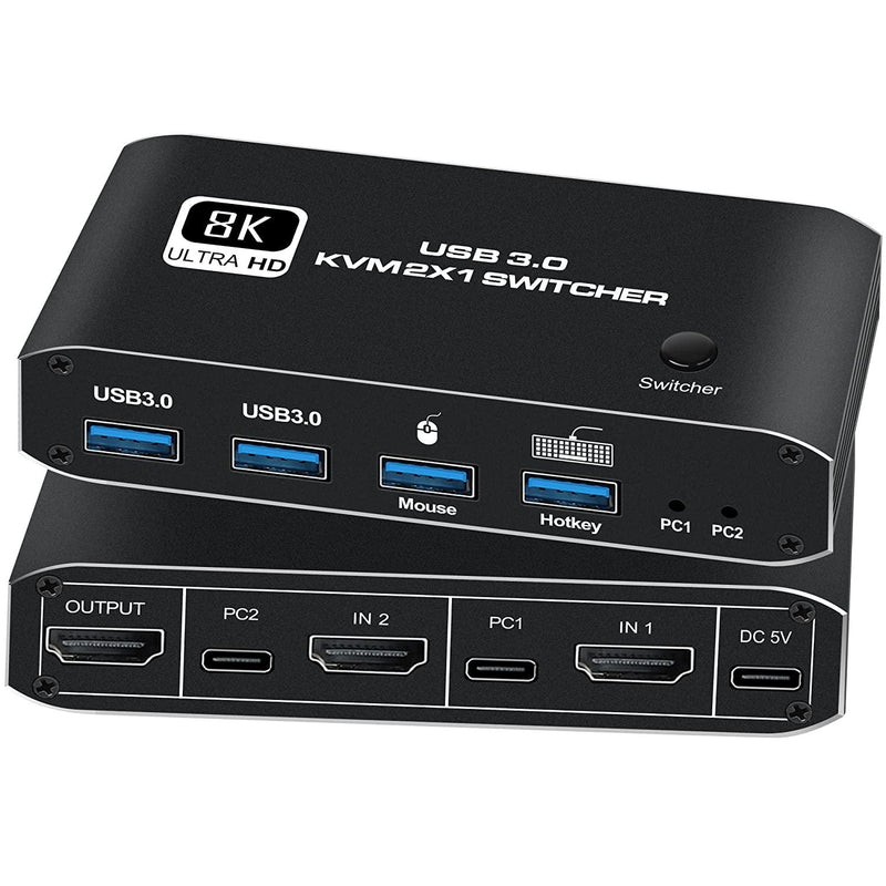 NÖRDIC HDMI 2.1 8K60Hz KVM switch 2 to 1 HDCP2.3 HDR10 with 4XUSB-A output