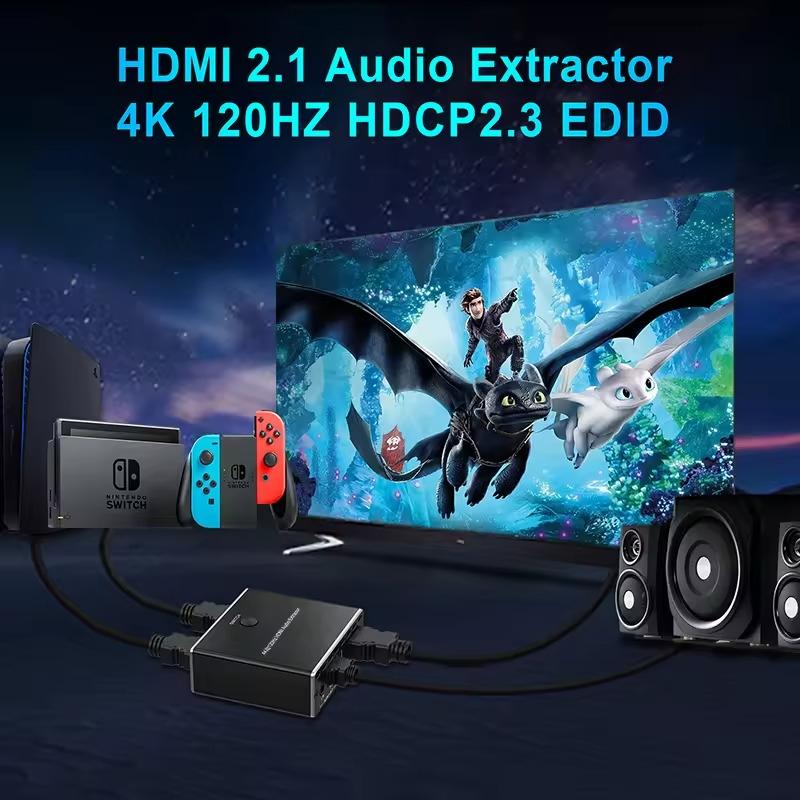 NÖRDIC HDMI 2.1 switch and extractor 8K60Hz 4K120Hz ARC CEC EDID, S/PDIF and AUX extractor