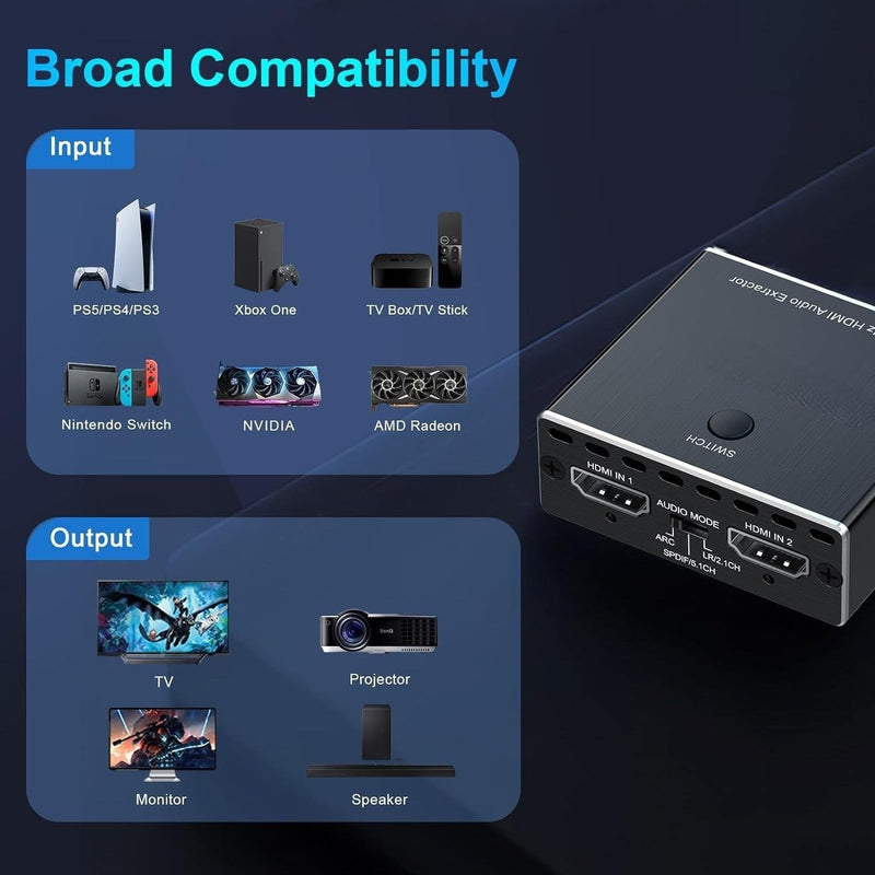 NÖRDIC HDMI 2.1 switch and extractor 8K60Hz 4K120Hz ARC CEC EDID, S/PDIF and AUX extractor