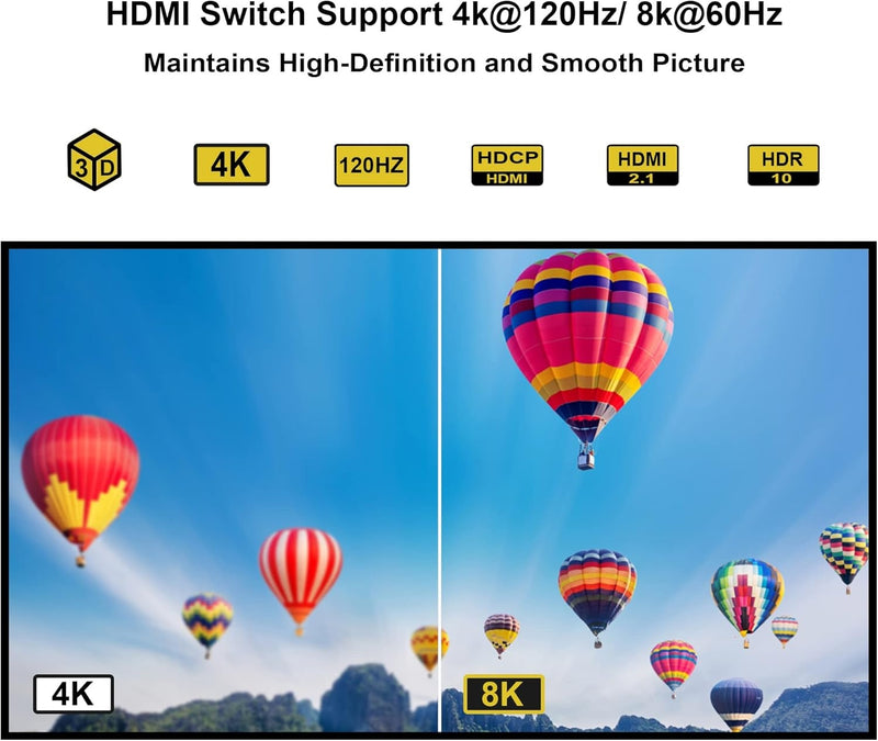 NÖRDIC HDMI 2.1 Switch 4 to 1 8K60Hz 4K144Hz 48Gbps