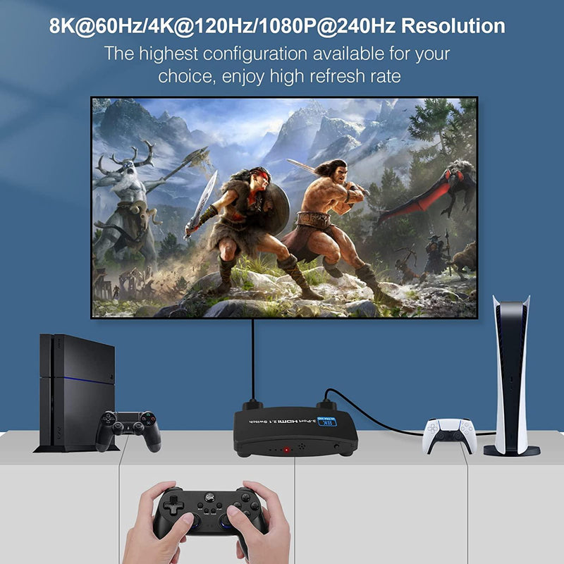 NÖRDIC HDMI 2.1 switch 3 to 1 8K60Hz 4K120Hz 48Gbps HDR