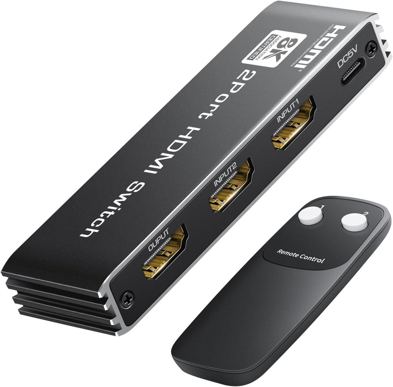 NÖRDIC HDMI 2 to 1 Switch 8K60Hz 4K@120Hz with remote control, Aluminum