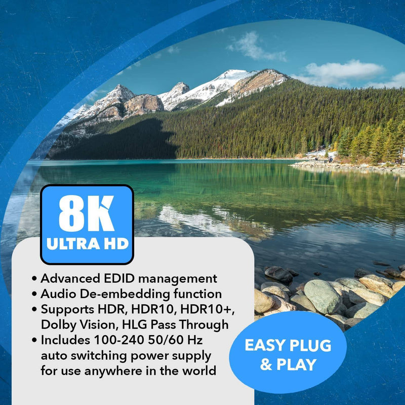 NÖRDIC 8K HDMI 2.1 Switch and Extractor 2 to 1 8K60Hz 4K120Hz CEC HDR Dolby Atmos, True HD, Digital Plus, DTS-HD Master