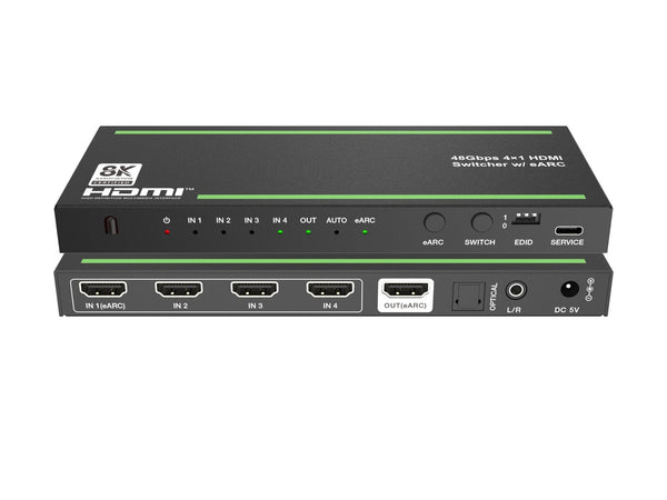 NÖRDIC 8K HDMI 2.1 eARC/ARC Switch and Extractor 4 to 1 Optical SPDIF &amp; Stereo CEC HDR Dolby Atmos, True HD, Digital Plus, DTS-HD Master
