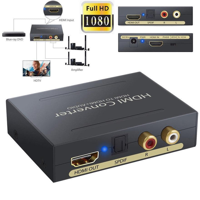 NÖRDIC HDMI Audio Extractor 1xHDMI input to 1xHDMI 4K at 30 Hz, 1xToslink and 2xRCA output