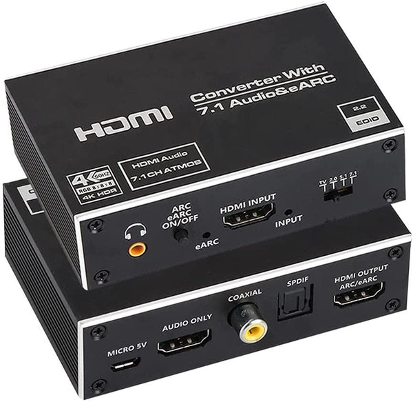 NÖRDIC HDMI Extractor 4K60Hz HDMI to HDMI + Optical Toslink + Coaxial + 3.5mm Audio + 7.1CH HDMI Support for eARC / ARC HDR Dolby ATMOS
