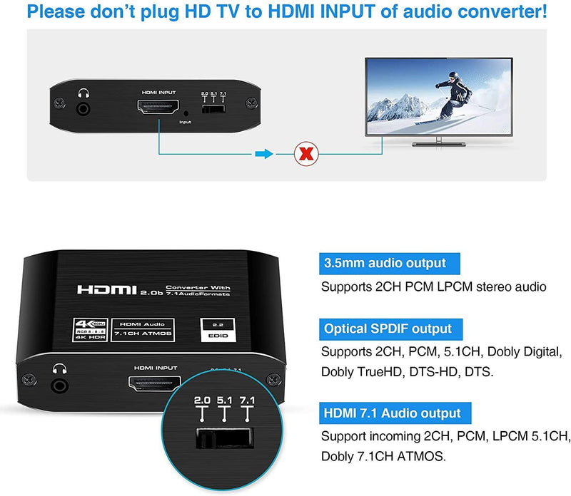 NÖRDIC HDMI Extractor HDMI to HDMI, Toslink and 3.5mm audio 4K 60Hz Dolby 3D 7.1CH Dolby ATMOS HDR HDCP2.2 RGB 8:8:8