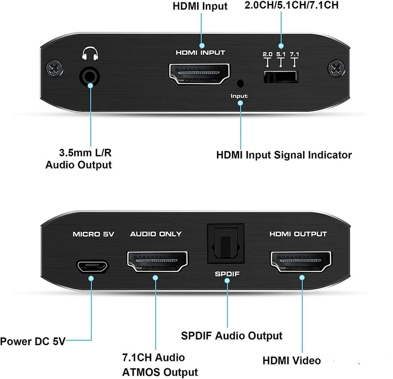NÖRDIC HDMI Extractor HDMI to HDMI, Toslink and 3.5mm audio 4K 60Hz Dolby 3D 7.1CH Dolby ATMOS HDR HDCP2.2 RGB 8:8:8
